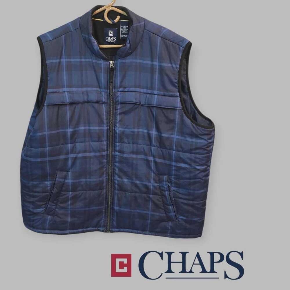 Chaps Blue Plaid  Quilted Puffer Vest Jacket Mens Plus Size XXL